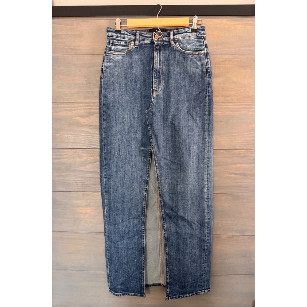 3x1 Elizabella Denim Maxi Skirt Blue High Rise Front Slit Made in Italy Size 28 - Picture 4 of 7